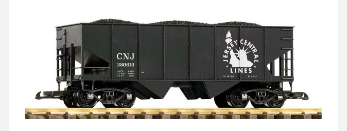 PIKO #38989 CNJ RIB-SIDE HOPPER CAR W/ COAL LOAD